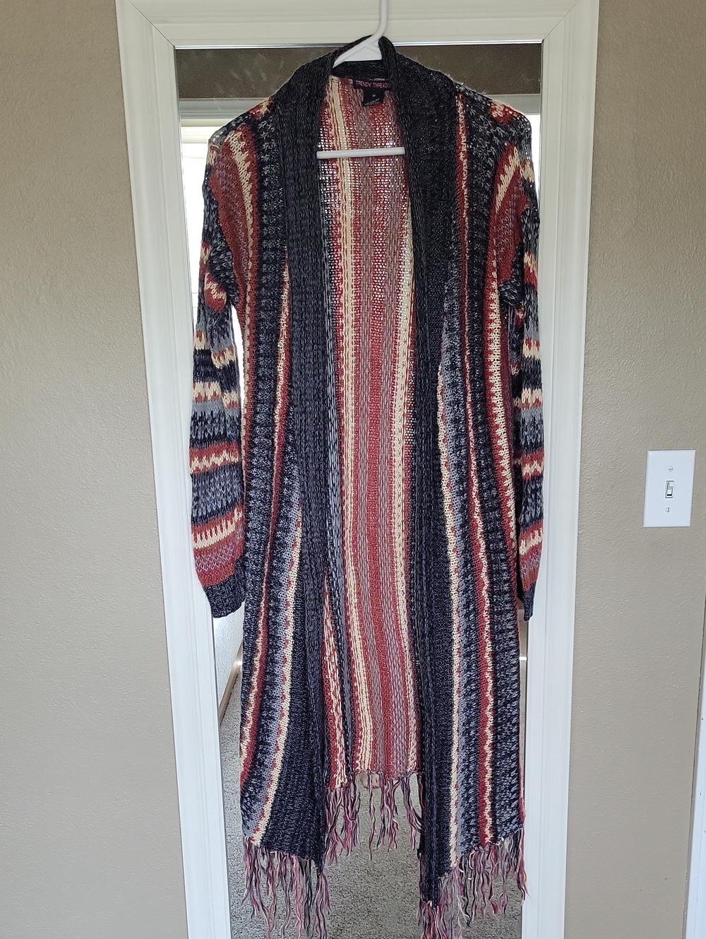 Long Open-Front Fringe Cardigan Sweater - Multicolor